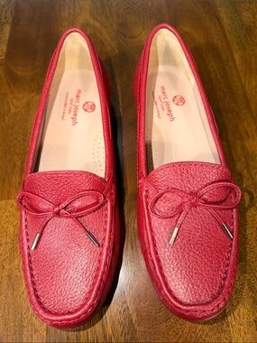 Marc Joseph Red Pebbled Leather Bow Loafers